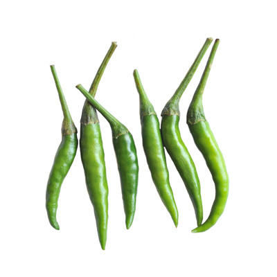 Chili grün, klein (mit Stiel), Beutel à 100g 